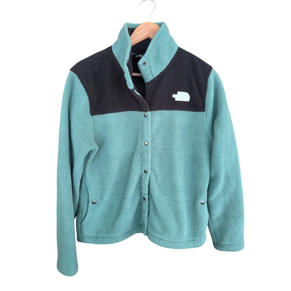 North Face Womens Gemma Snap Fleece Jacket M Green Blue TNF Camp Hike